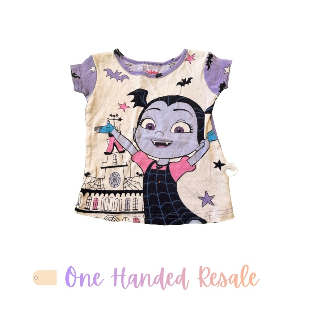 🦇 Disney Vampirina Purple Black Pink Kids Pajama Shirt Top Short Sleeve 2T